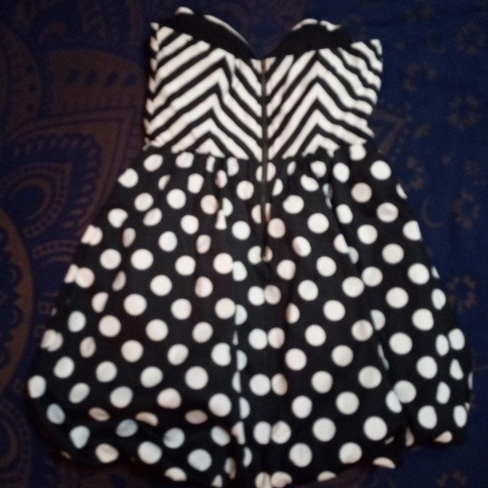 Y2K Strapless Sweetheart Black White Bubble Hem Dress Sz L - Picture 2 of 8